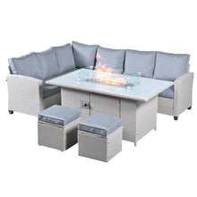Load image into Gallery viewer, The Conwy 8 Seat Corner Gas Firepit Rattan Dining Set