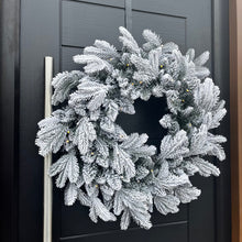 Load image into Gallery viewer, 60cm Premium Mixed branch prelit Snow Flocked Christmas Wreath - with timer