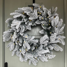 Load image into Gallery viewer, 60cm Premium Mixed branch prelit Snow Flocked Christmas Wreath - with timer