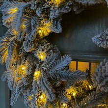 Load image into Gallery viewer, 60cm Premium Mixed branch prelit Snow Flocked Christmas Wreath - with timer