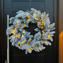 Load image into Gallery viewer, 60cm Premium Mixed branch prelit Snow Flocked Christmas Wreath - with timer
