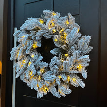 Load image into Gallery viewer, 60cm Premium Mixed branch prelit Snow Flocked Christmas Wreath - with timer