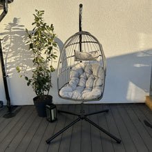 Load image into Gallery viewer, Azura Hanging Egg Chair - Swing Pod Egg Chair - Large with deep Grey Cushions