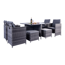 Load image into Gallery viewer, Milano 9 Piece Rattan Cube Dining Set - Grey
