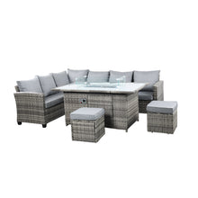 Load image into Gallery viewer, The Conwy 8 Seat Corner Gas Firepit Rattan Dining Set Dark Grey