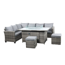 Load image into Gallery viewer, The Conwy 8 Seat Corner Gas Firepit Rattan Dining Set Dark Grey