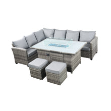 Load image into Gallery viewer, The Conwy 8 Seat Corner Gas Firepit Rattan Dining Set Dark Grey