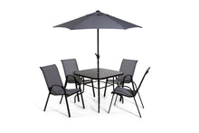 Load image into Gallery viewer, The Lancaster - Black and Grey Metal 4 Seat Garden Dining Set including Parasol