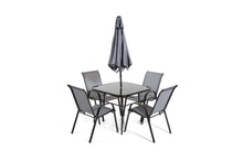 Load image into Gallery viewer, The Lancaster - Black and Grey Metal 4 Seat Garden Dining Set including Parasol