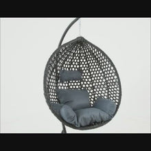 Load and play video in Gallery viewer, The Onyx Black Hanging Swing Pod Egg Chair - Large with deep Grey Cushions