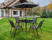 Load image into Gallery viewer, The Lancaster - Black and Grey Metal 4 Seat Garden Dining Set including Parasol