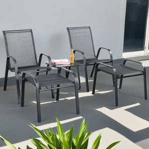 Brooke 5 piece black bistro set with foot stools