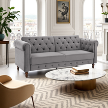 Load image into Gallery viewer, Royal Chesterfield 3 Seat Sofa Bed in Grey Velvet

