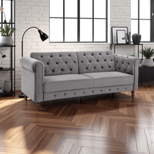 Load image into Gallery viewer, Royal Chesterfield 3 Seat Sofa Bed in Grey Velvet
