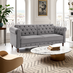 Royal Chesterfield 3 Seat Sofa Bed in Grey Velvet