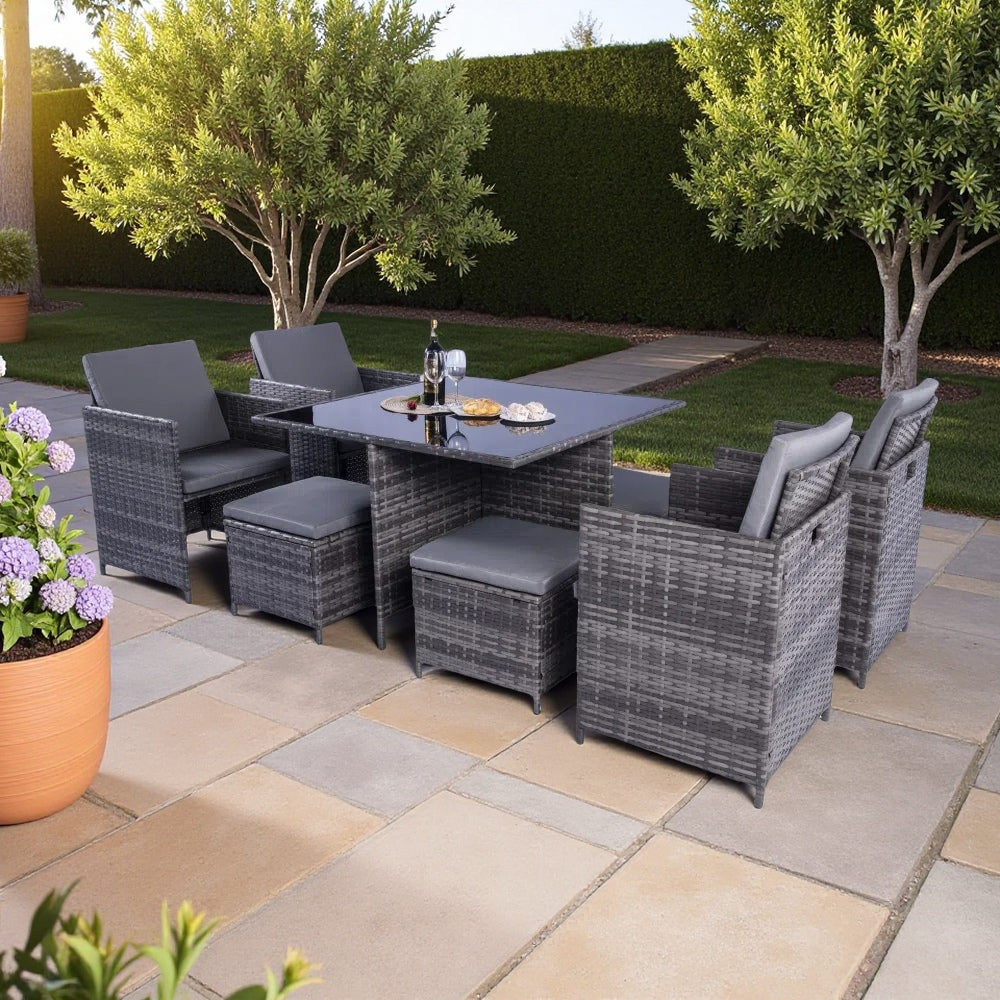 Milano 9 Piece Rattan Cube Dining Set - Grey