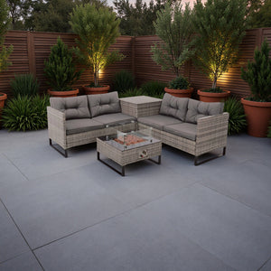 Palma Rattan Corner Fire Pit 4 Seater in Grey