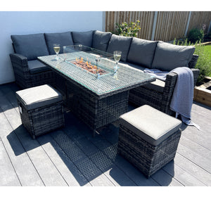 The Croft 8 Seat Corner Gas Firepit Rattan Dining Set