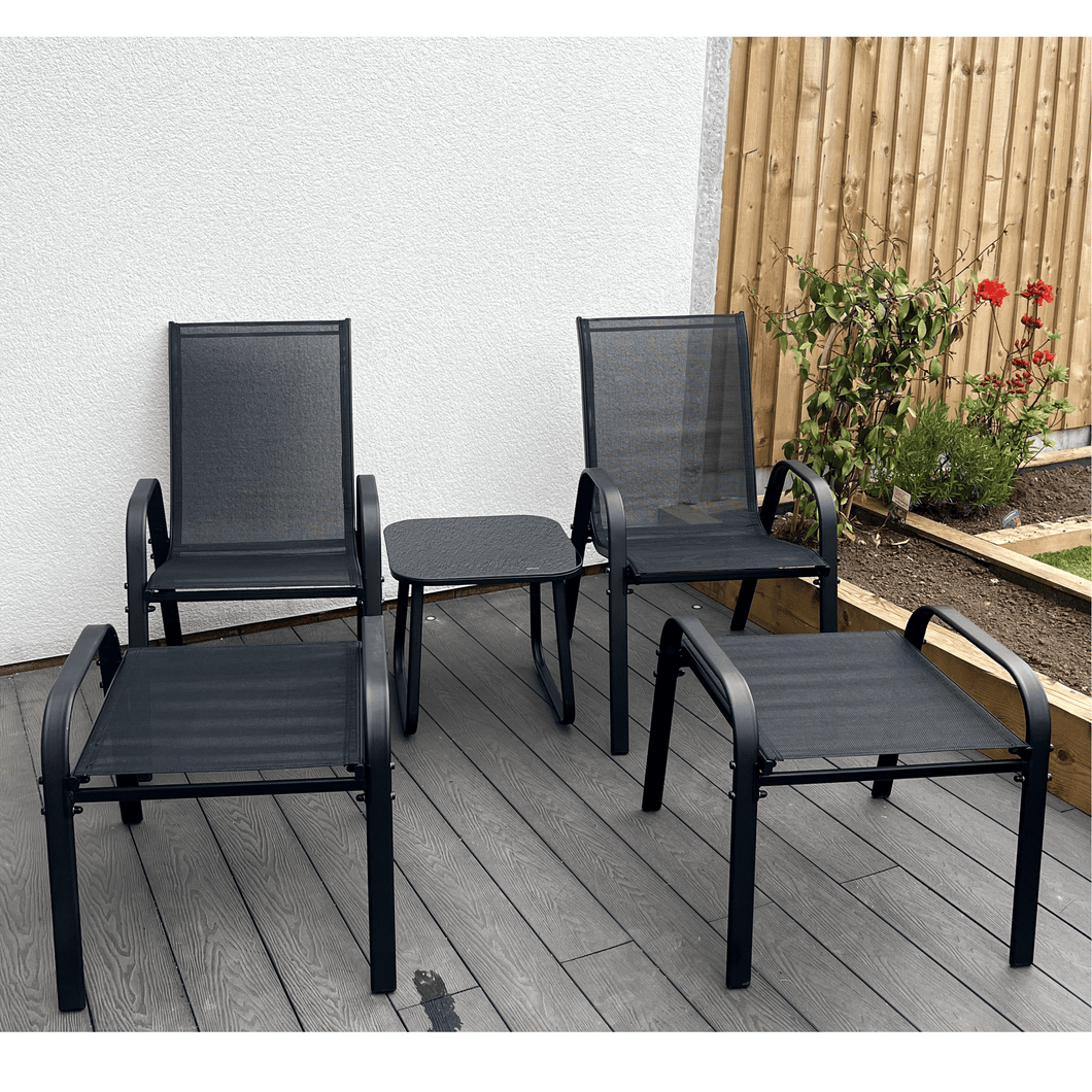 Brooke 5 piece black bistro set with foot stools