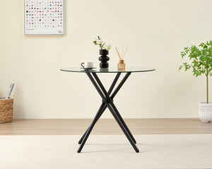 New York Circle Glass Dining Table with starburst black legs