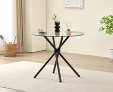 Load image into Gallery viewer, New York Circle Glass Dining Table with starburst black legs
