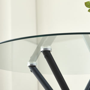 New York Circle Glass Dining Table with starburst black legs