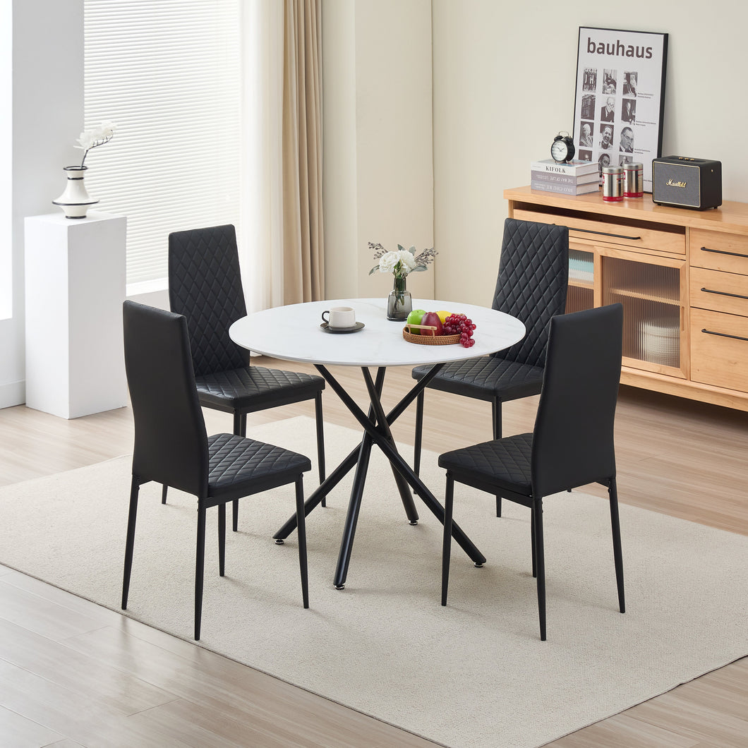 Seattle Dining Table with 4 Emily Leather Chairs