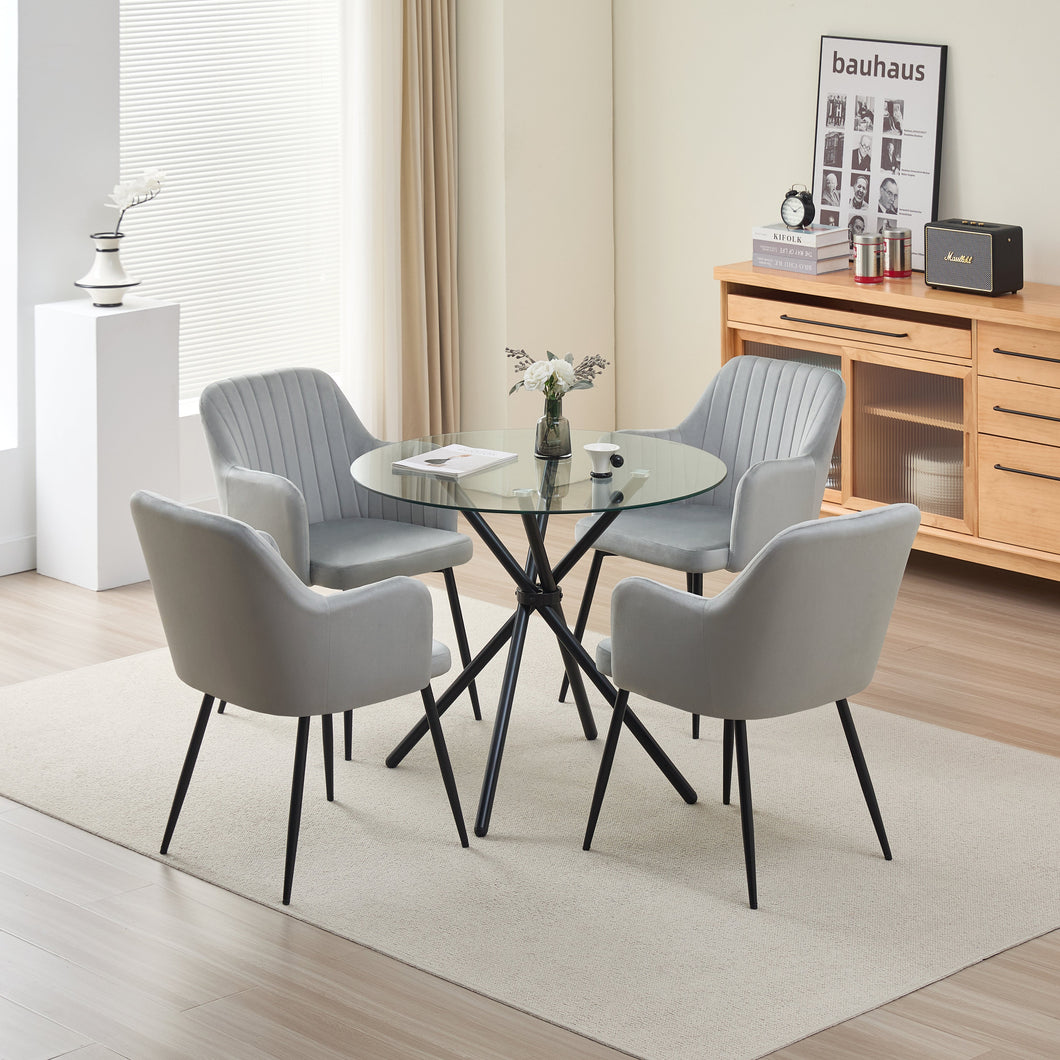 New York Dining Table with 4 Charlotte Velvet Chairs
