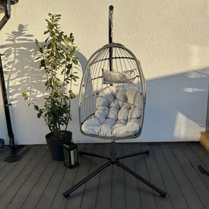 Azura Hanging Egg Chair - Swing Pod Egg Chair - Large with deep Grey Cushions