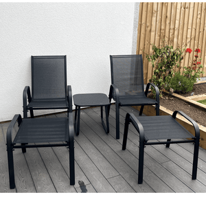 Brooke 5 piece black bistro set with foot stools