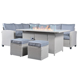 The Conwy 8 Seat Corner Gas Firepit Rattan Dining Set