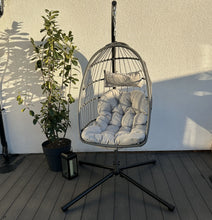 Load image into Gallery viewer, Azura Hanging Egg Chair - Swing Pod Egg Chair - Large with deep Grey Cushions

