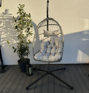 Azura Hanging Egg Chair - Swing Pod Egg Chair - Large with deep Grey Cushions