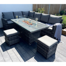 Load image into Gallery viewer, The Croft 8 Seat Corner Gas Firepit Rattan Dining Set
