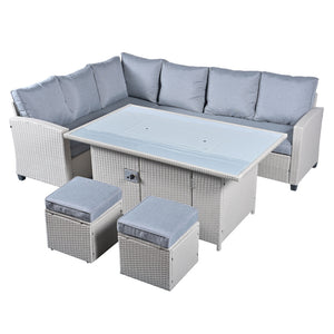 The Conwy 8 Seat Corner Gas Firepit Rattan Dining Set