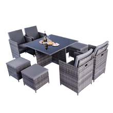 Load image into Gallery viewer, Milano 9 Piece Rattan Cube Dining Set - Grey
