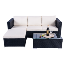 Load image into Gallery viewer, Mercia 4 Seat Black Rattan Set with white cushions
