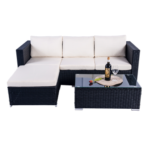 Mercia 4 Seat Black Rattan Set with white cushions