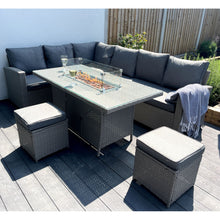 Load image into Gallery viewer, The Croft 8 Seat Corner Gas Firepit Rattan Dining Set
