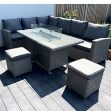 Load image into Gallery viewer, The Croft 8 Seat Corner Gas Firepit Rattan Dining Set
