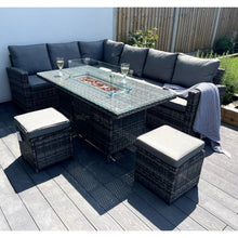 Load image into Gallery viewer, The Croft 8 Seat Corner Gas Firepit Rattan Dining Set
