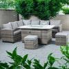 The Conwy 8 Seat Corner Gas Firepit Rattan Dining Set Dark Grey