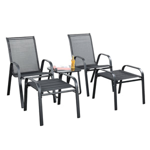 Brooke 5 piece black bistro set with foot stools
