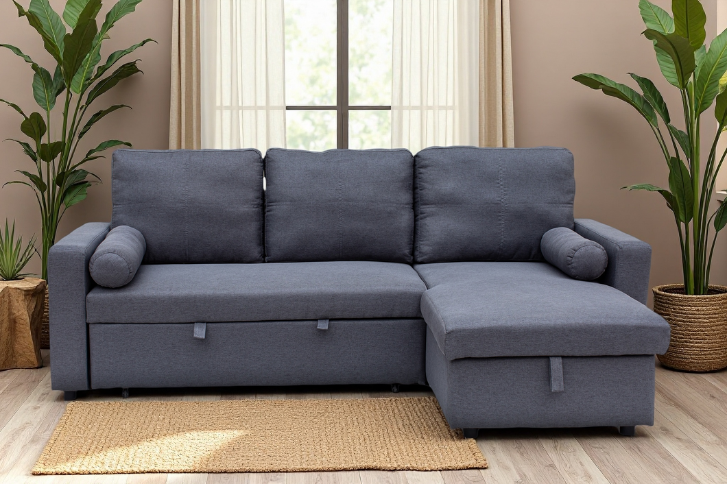 Manhattan Grey 3 Seat Corner Sofa Bed Set - Left or Right