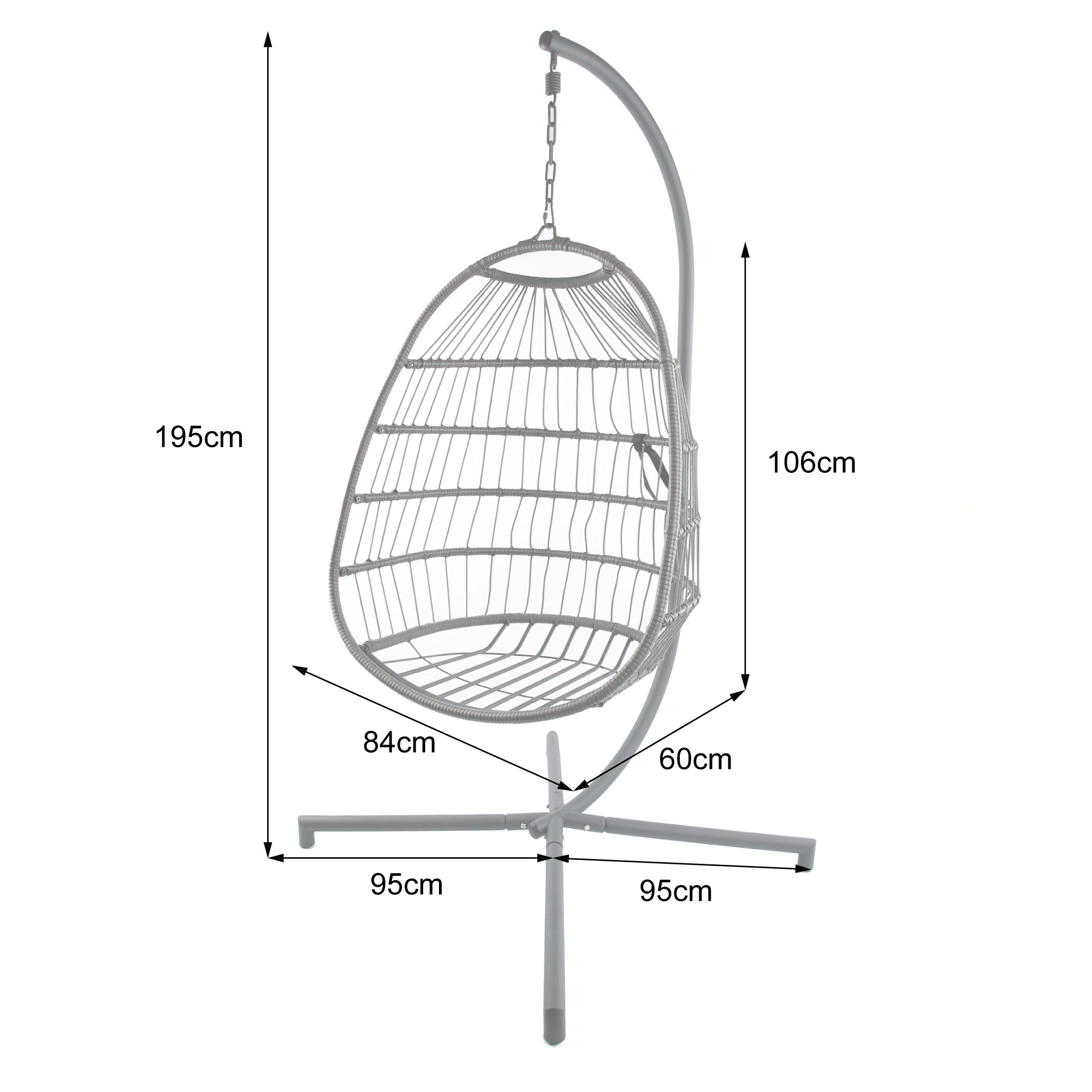 Azura Hanging Egg Chair Swing Pod Egg Chair Large with deep Grey C