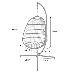 Azura Hanging Egg Chair - Swing Pod Egg Chair - Large with deep Grey Cushions