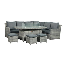 Load image into Gallery viewer, The Windermere Grey Aluminium 9 Seat Corner Gas Firepit Rattan Dining Set
