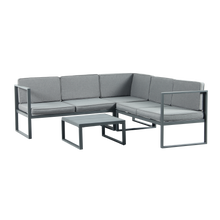 Load image into Gallery viewer, Chester Grey Modern Metal Garden Furniture 5 Seat Corner Sofa and Coffee Table Patio Set
