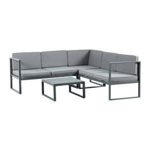 Chester Grey Modern Metal Garden Furniture 5 Seat Corner Sofa and Coffee Table Patio Set