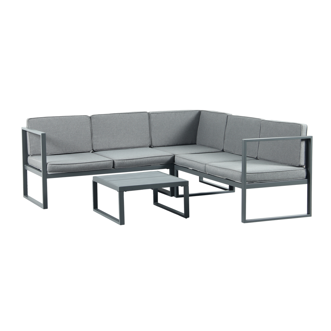 Chester Grey Modern Metal Garden Furniture 5 Seat Corner Sofa and Coffee Table Patio Set